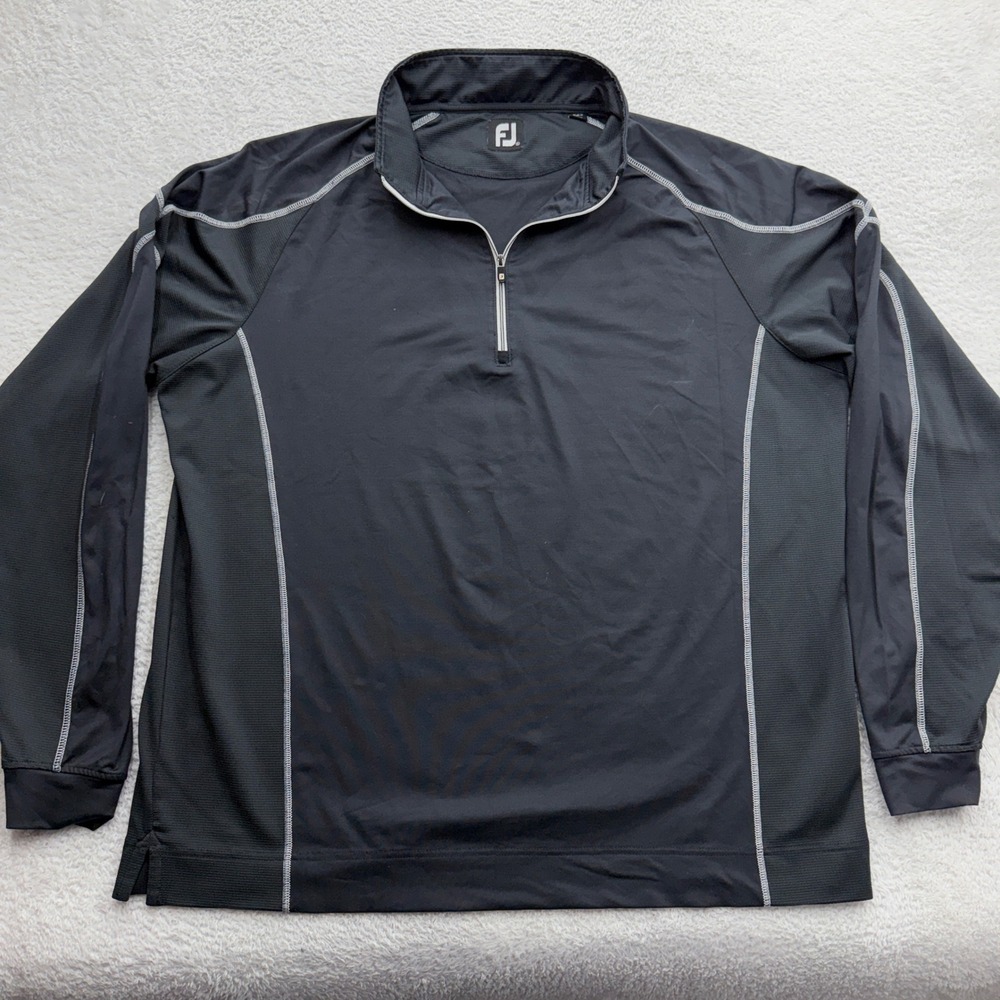 FootJoy Mens XL Black Quarter Zip Performance‎ Golf Pullover Contrast Stitching